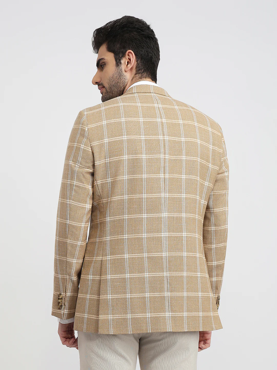 Colorplus Men Yellow Checks Contemporary Fit Wool Blend Blazer - Image 4