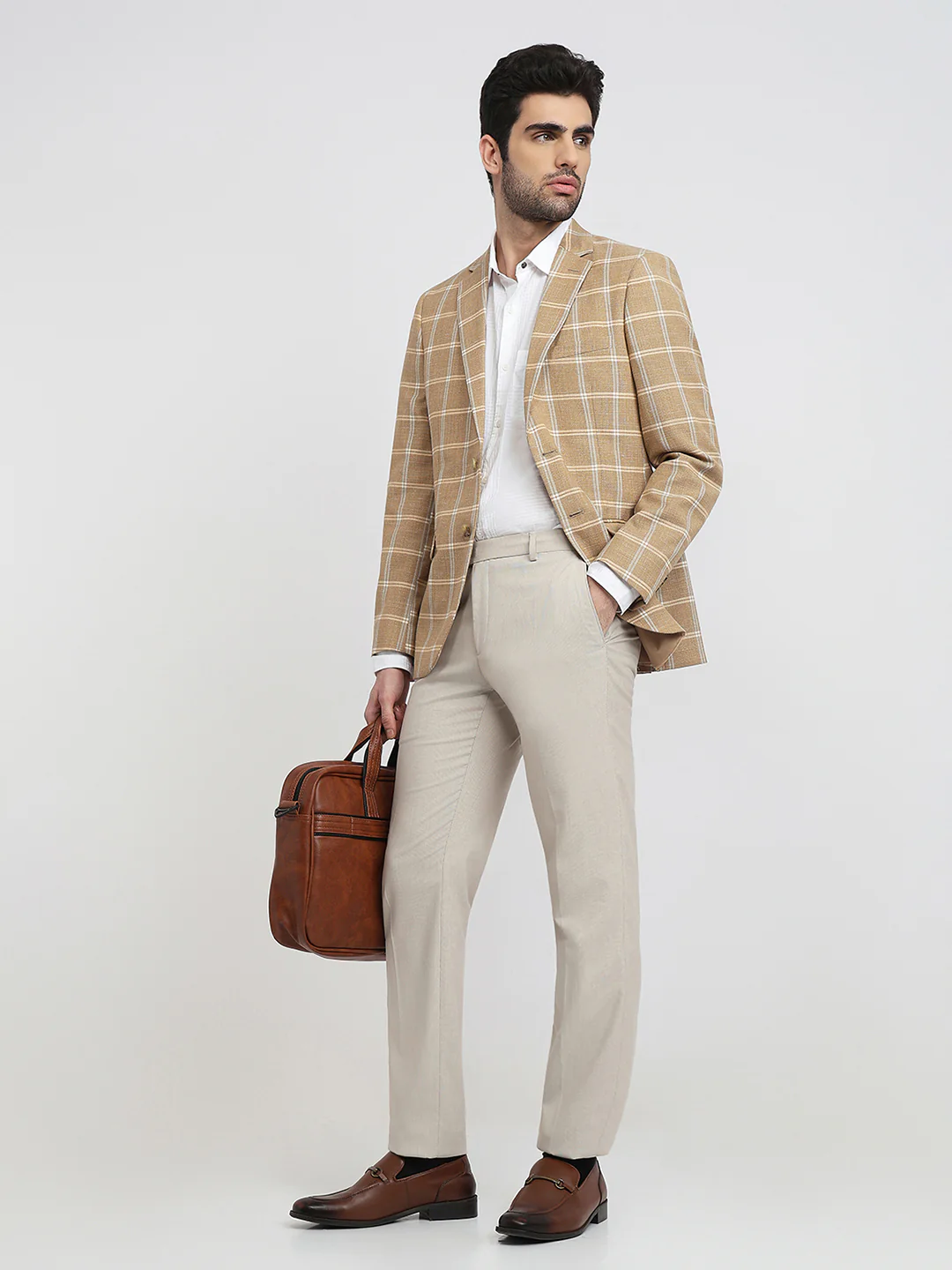 Colorplus Men Yellow Checks Contemporary Fit Wool Blend Blazer - Image 5