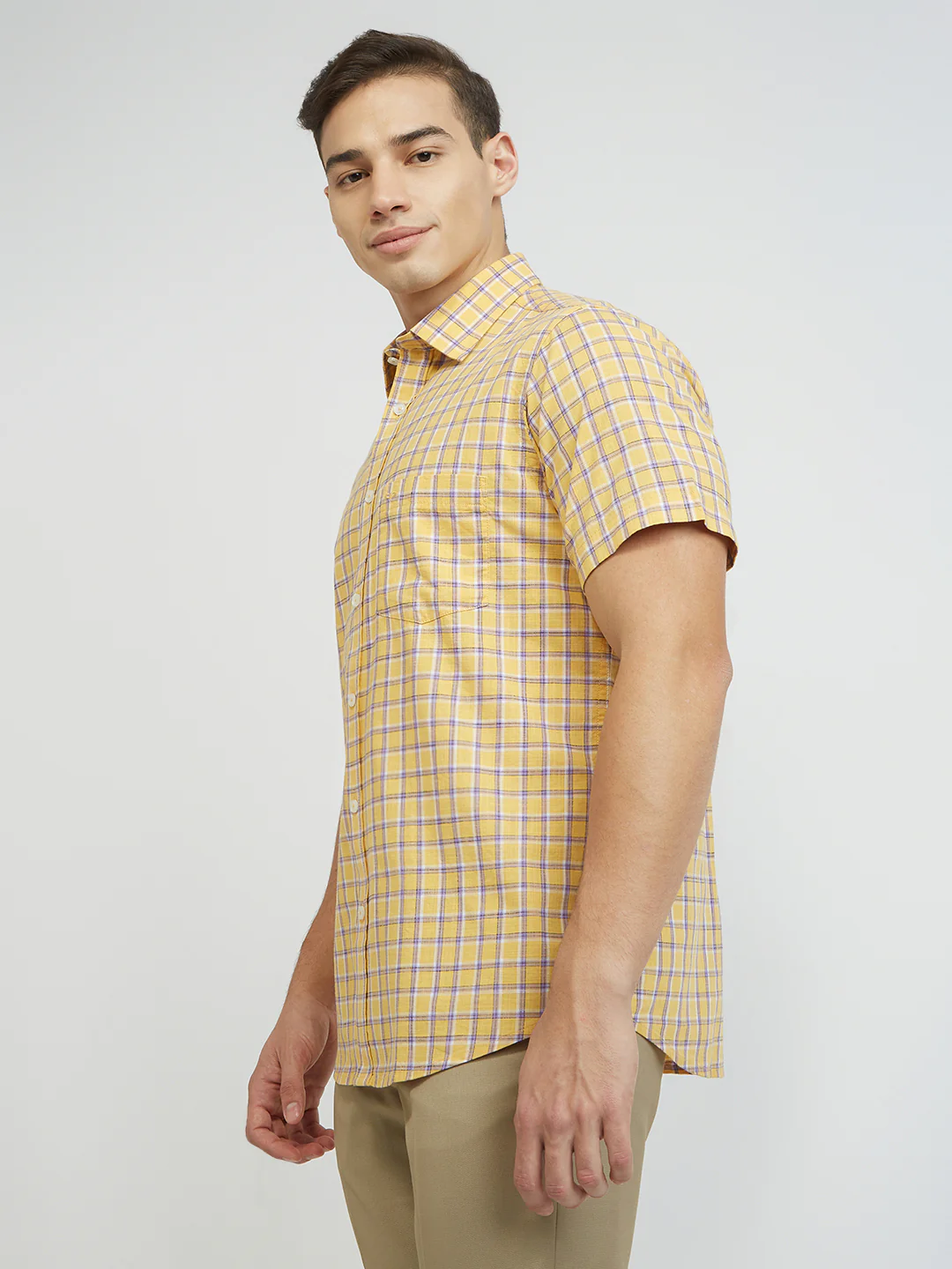 ColorPlus Men Yellow Checks Regular Fit Cotton Shirt - Image 3