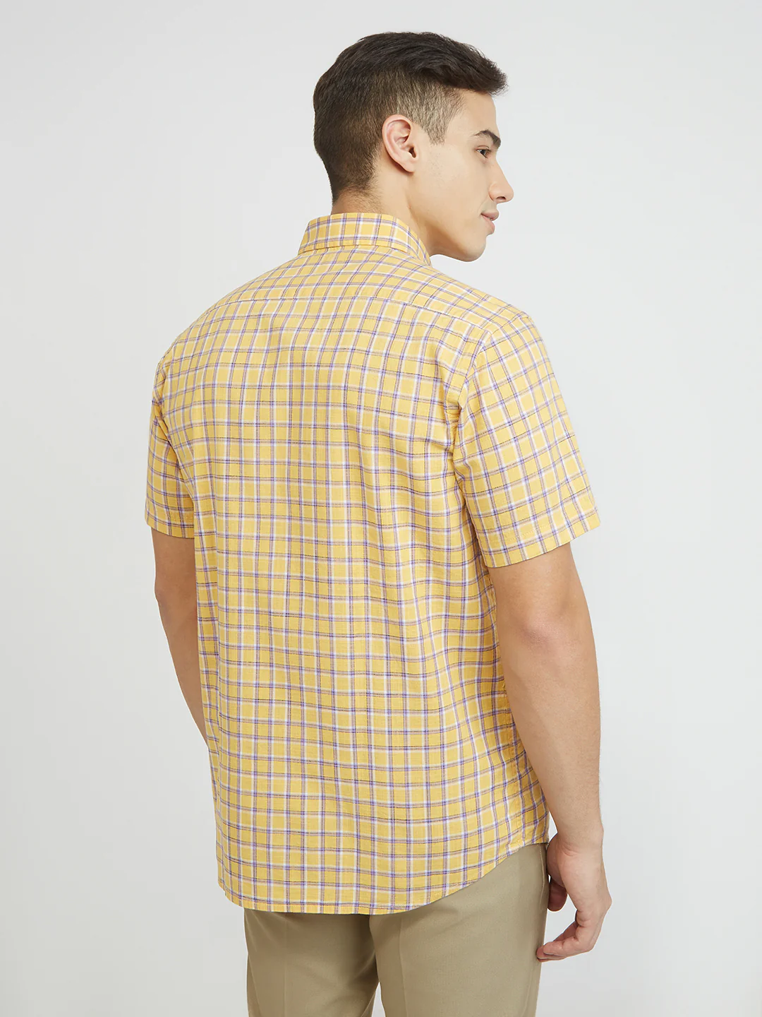 ColorPlus Men Yellow Checks Regular Fit Cotton Shirt - Image 4