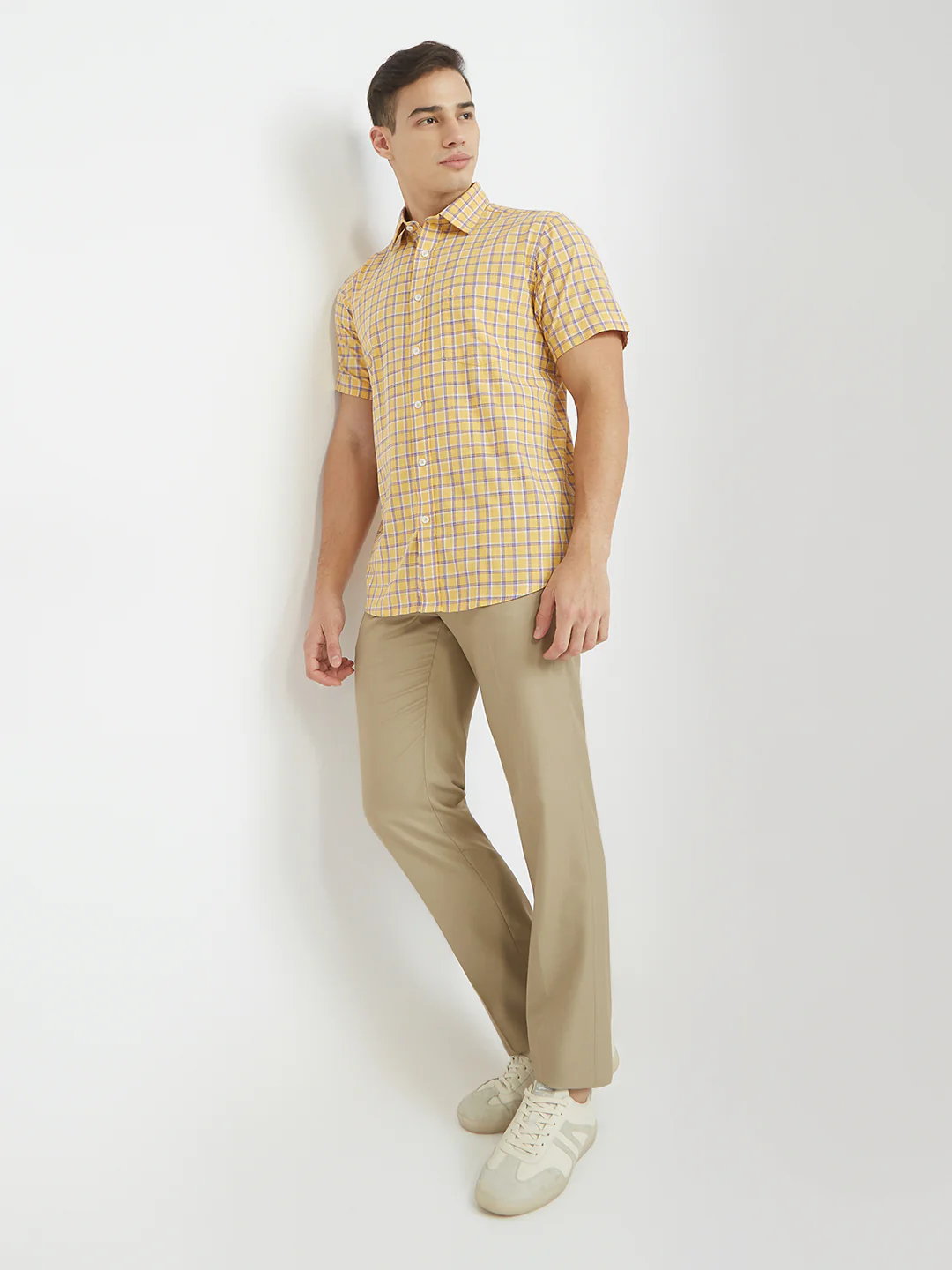 ColorPlus Men Yellow Checks Regular Fit Cotton Shirt - Image 5