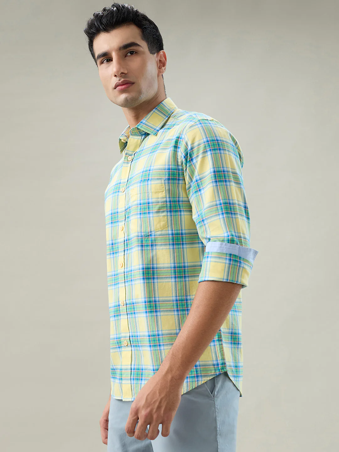 Colorplus Men Yellow Checks Regular Fit Cotton Shirt - Image 3