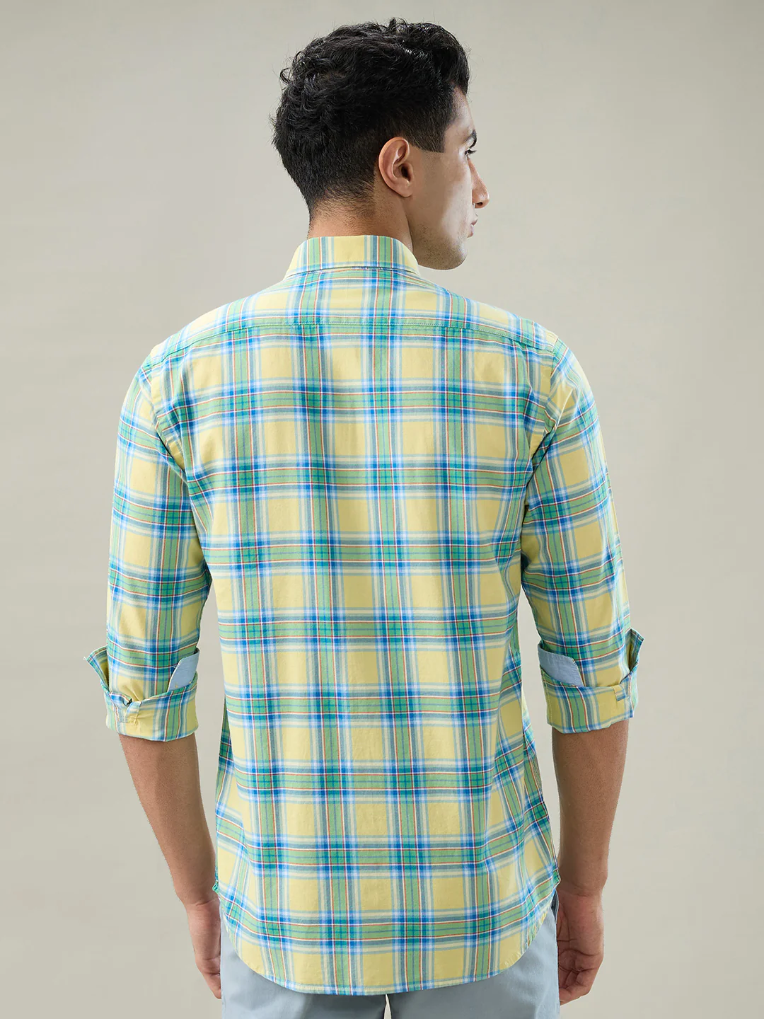 Colorplus Men Yellow Checks Regular Fit Cotton Shirt - Image 4