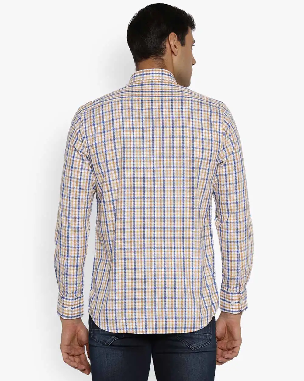 Colorplus Men Yellow Checks Tailored Fit Cotton Full Sleeve Shirt - Image 2