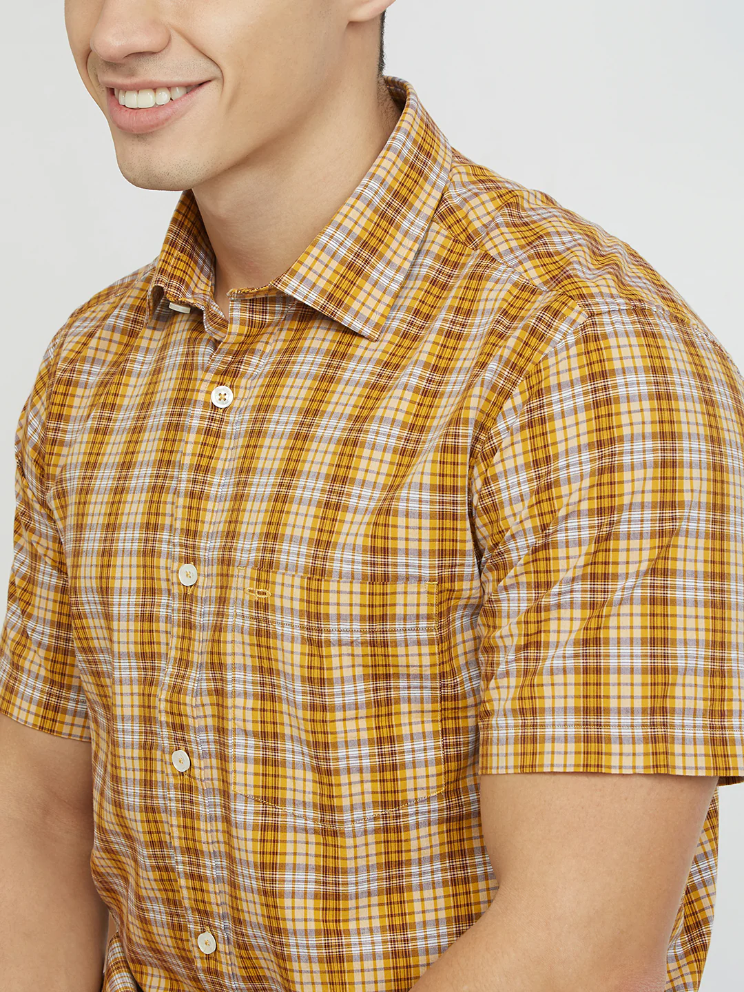 ColorPlus Men Yellow Checks Tailored Fit Viscose Blend Shirt - Image 6