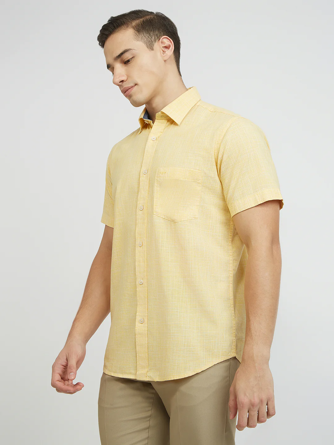 ColorPlus Men Yellow Plain Regular Fit Cotton Shirt - Image 3