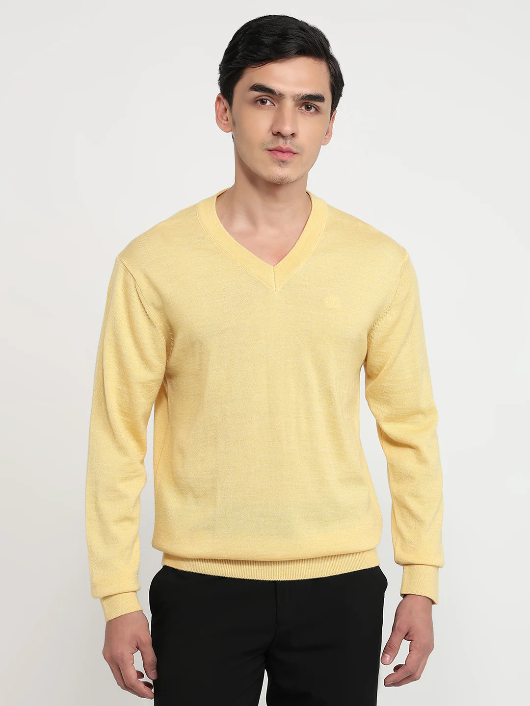 Colorplus Men Yellow Plain Regular Fit Wool Blend Sweatshirt