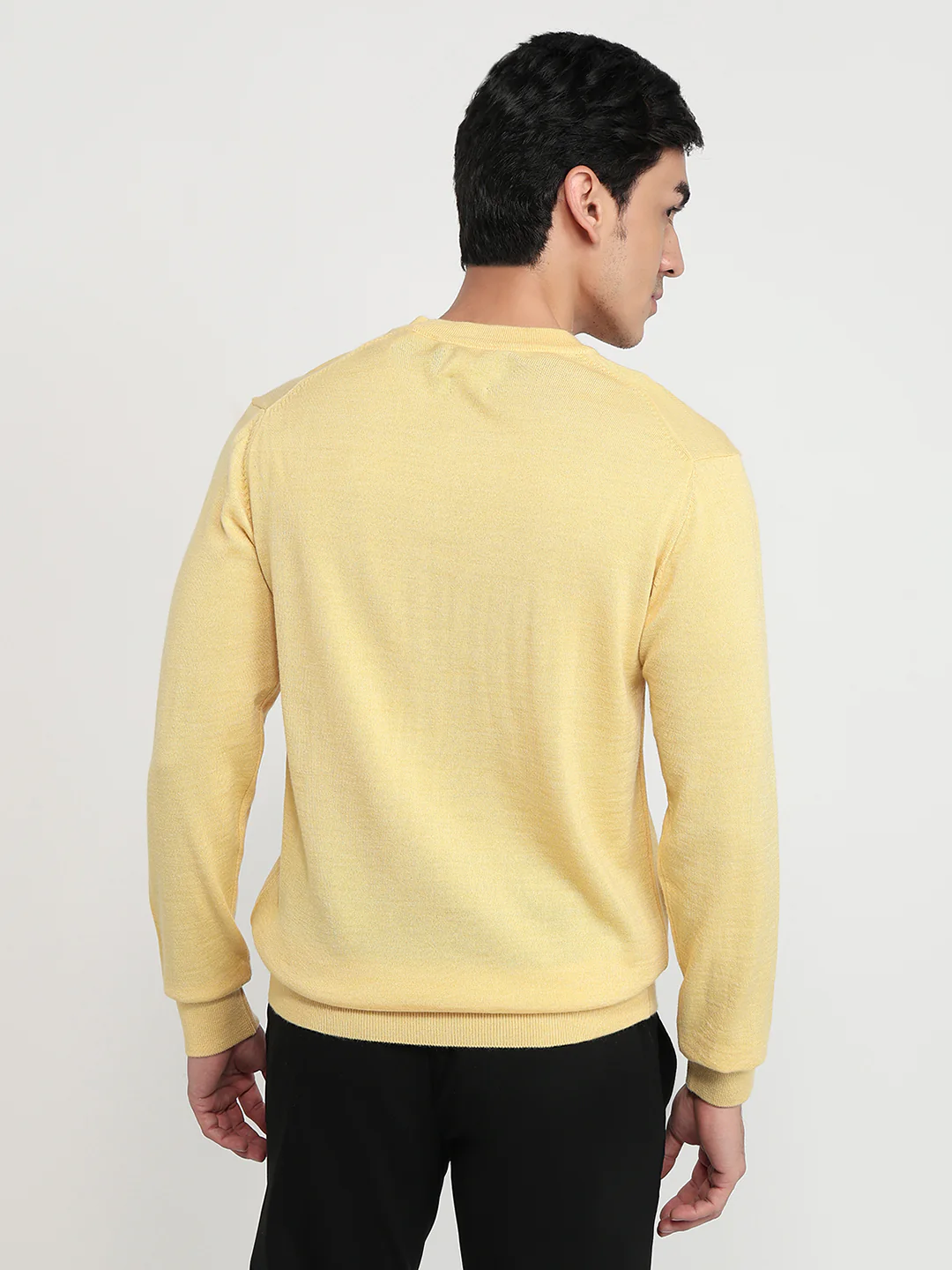 Colorplus Men Yellow Plain Regular Fit Wool Blend Sweatshirt - Image 4
