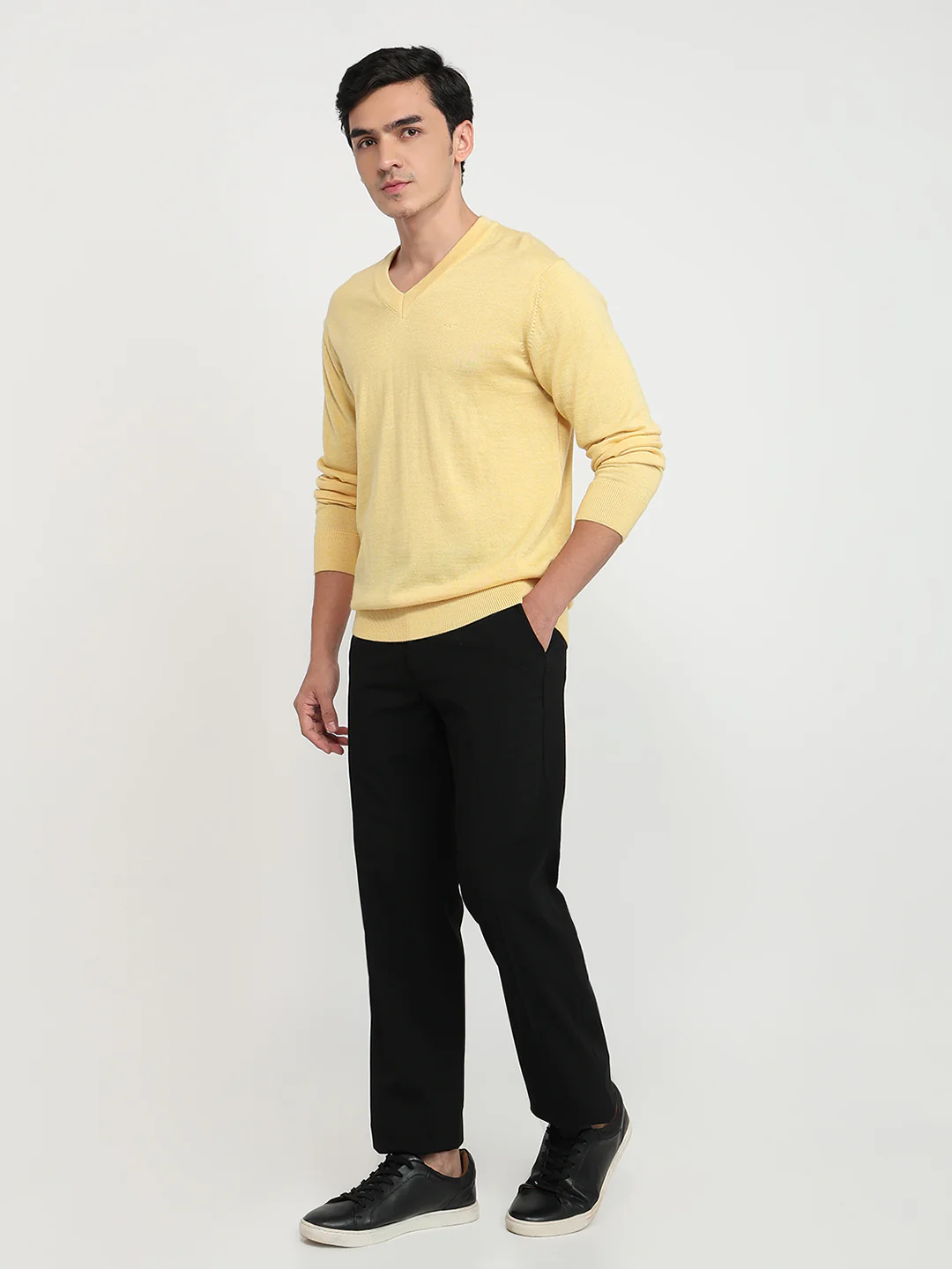 Colorplus Men Yellow Plain Regular Fit Wool Blend Sweatshirt - Image 5