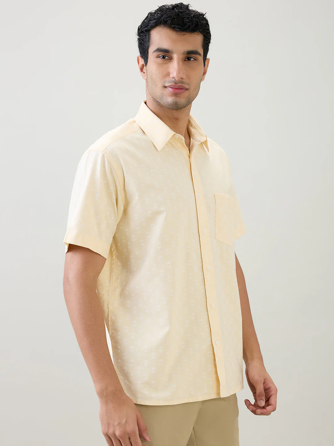 Colorplus Men Yellow Printed Comfort Fit Cotton Half Sleeve Casual Shirt - Image 2