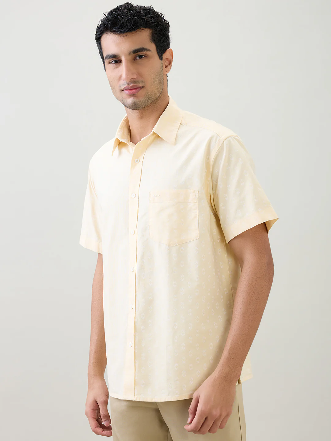 Colorplus Men Yellow Printed Comfort Fit Cotton Half Sleeve Casual Shirt - Image 3