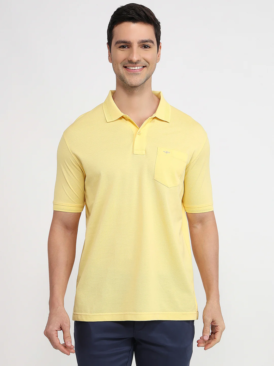 Colorplus Men Yellow Solid Comfort Fit Cotton T-shirt