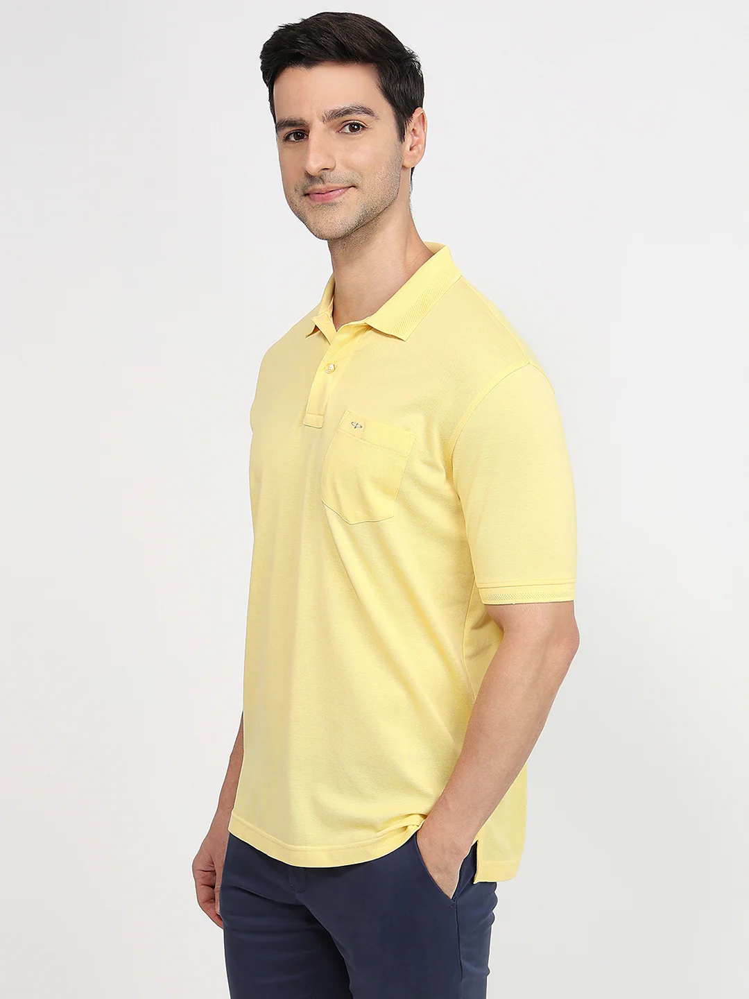 Colorplus Men Yellow Solid Comfort Fit Cotton T-shirt - Image 2
