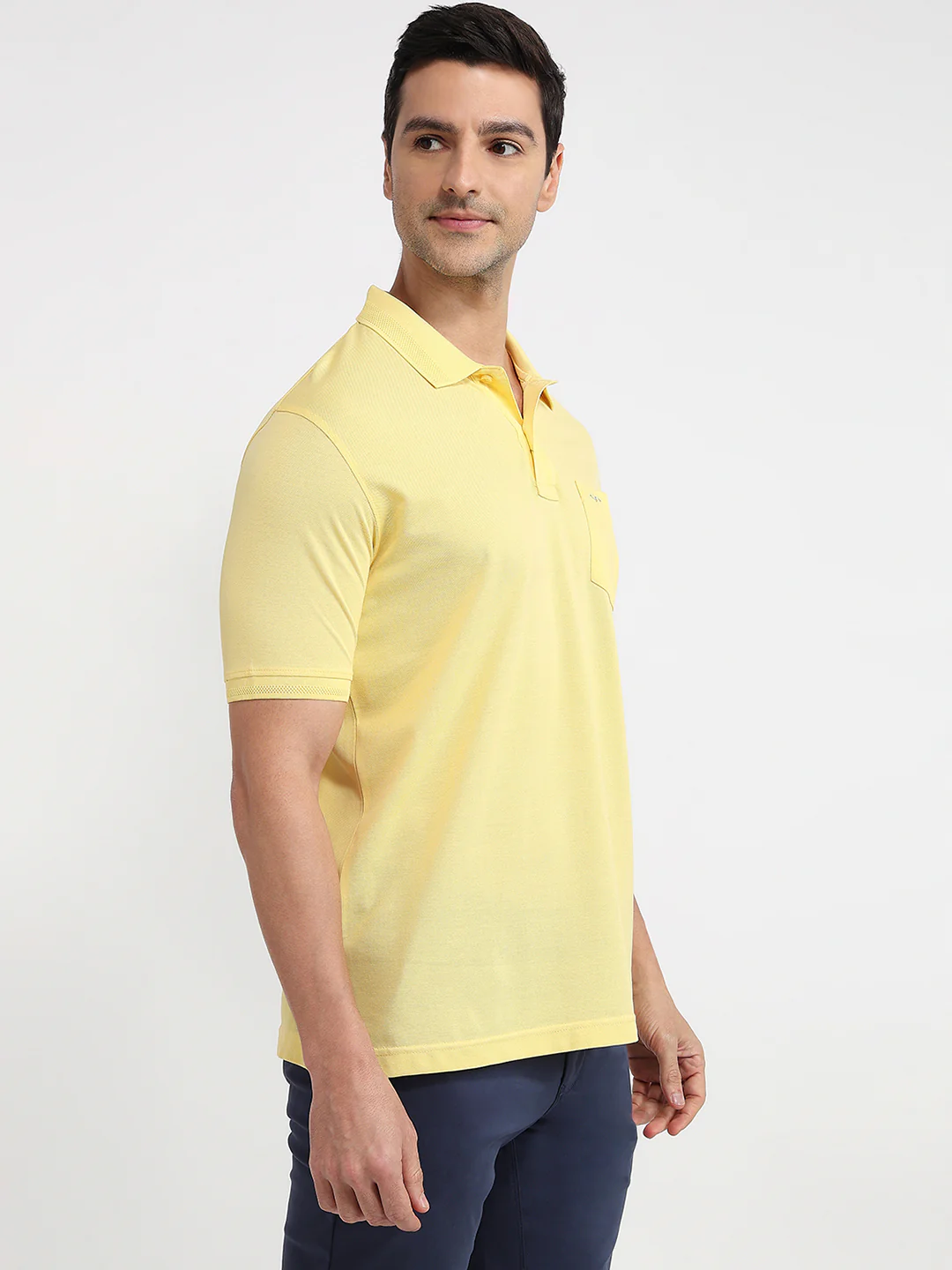 Colorplus Men Yellow Solid Comfort Fit Cotton T-shirt - Image 3