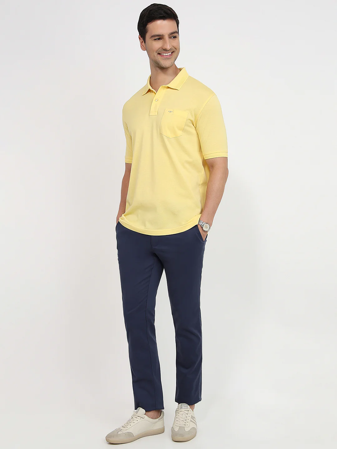Colorplus Men Yellow Solid Comfort Fit Cotton T-shirt - Image 5