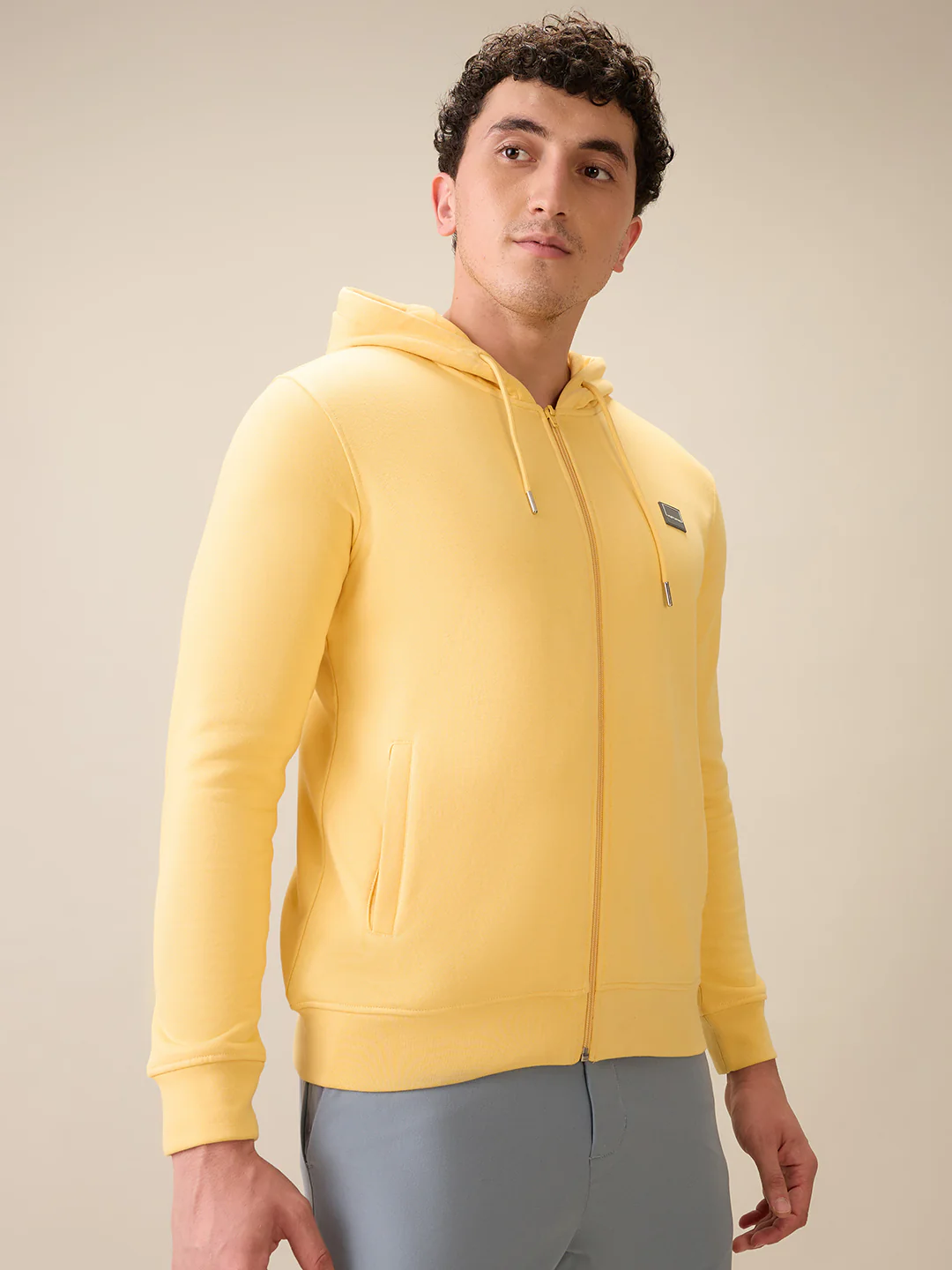 Colorplus Men Yellow Solid Regular Fit Cotton Blend Full Sleeve Sweatshirt - Image 2
