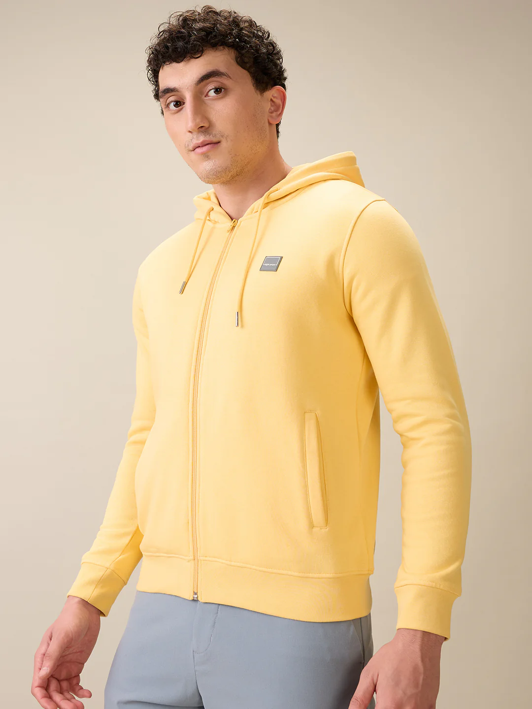 Colorplus Men Yellow Solid Regular Fit Cotton Blend Full Sleeve Sweatshirt - Image 3