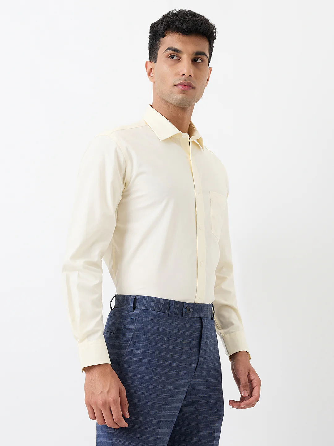 Colorplus Men Yellow Solid Regular Fit Cotton Blend Shirt - Image 3