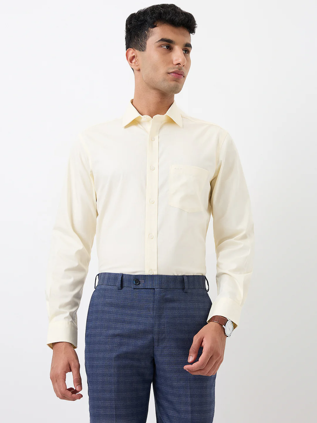 Colorplus Men Yellow Solid Regular Fit Cotton Blend Shirt - Image 6