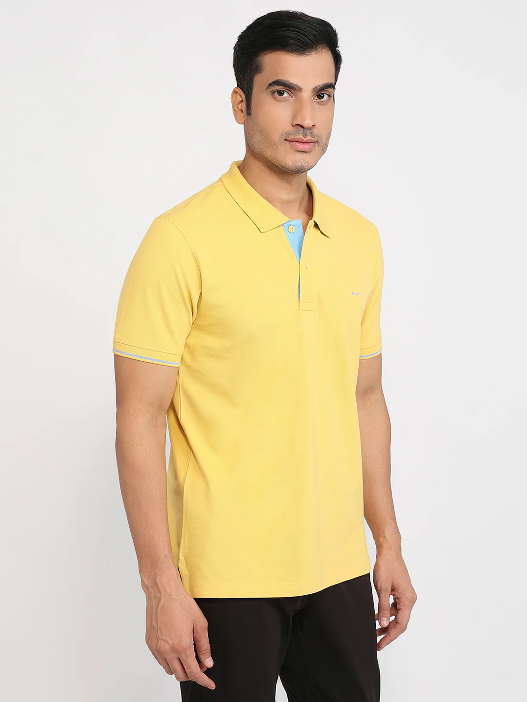 Colorplus Men Yellow Solid Regular Fit Cotton Blend T-shirt - Image 3