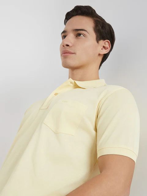 Colorplus Men Yellow Solid Regular Fit Cotton T-Shirt - Image 6