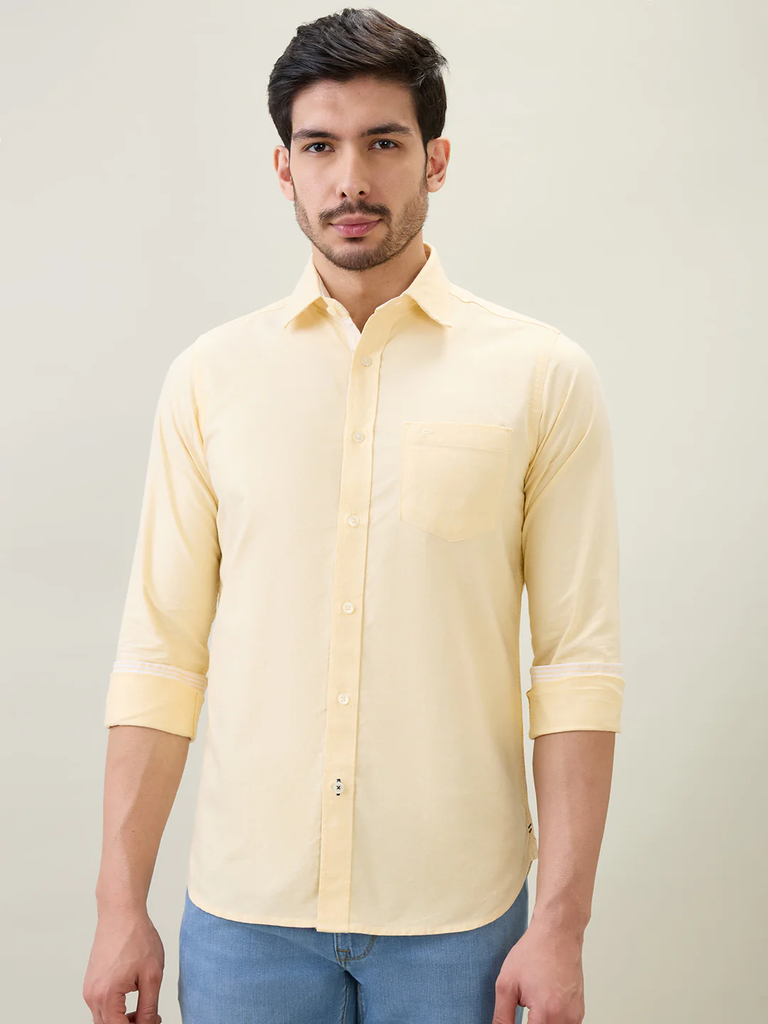 Colorplus Men Yellow Solid Slim Fit Cotton Shirt