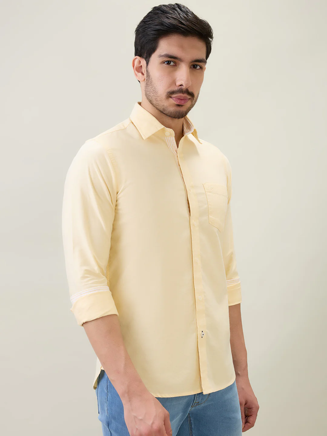 Colorplus Men Yellow Solid Slim Fit Cotton Shirt - Image 2