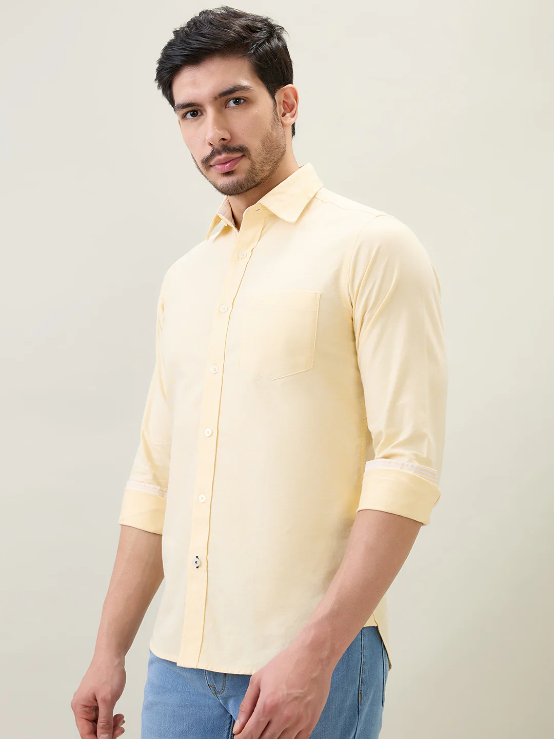 Colorplus Men Yellow Solid Slim Fit Cotton Shirt - Image 3