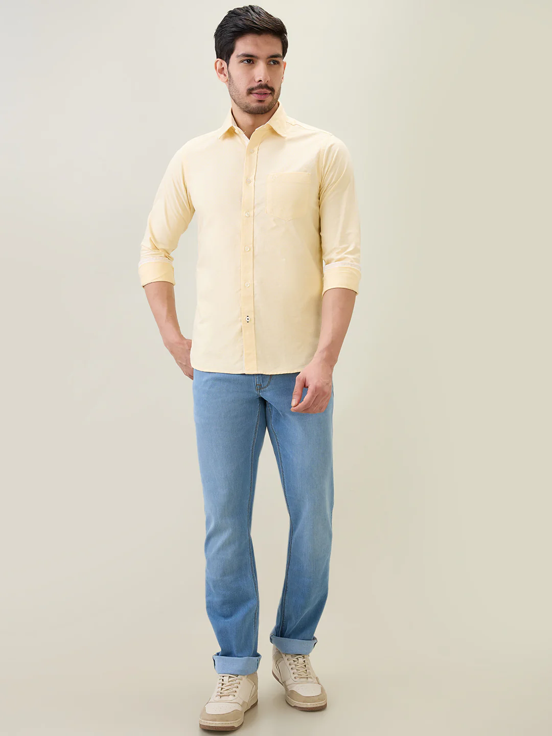 Colorplus Men Yellow Solid Slim Fit Cotton Shirt - Image 5