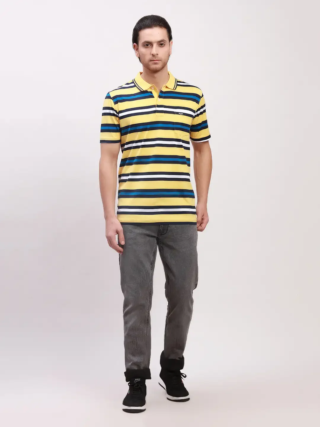 Colorplus Men Yellow Stripe Classic Fit Cotton Half Sleeve T-Shirt - Image 5