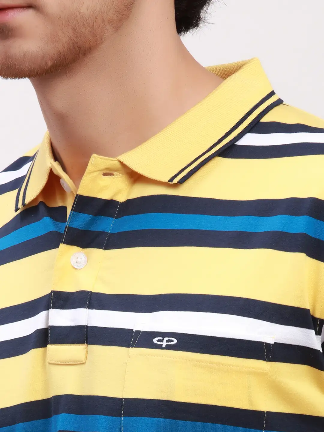 Colorplus Men Yellow Stripe Classic Fit Cotton Half Sleeve T-Shirt - Image 6