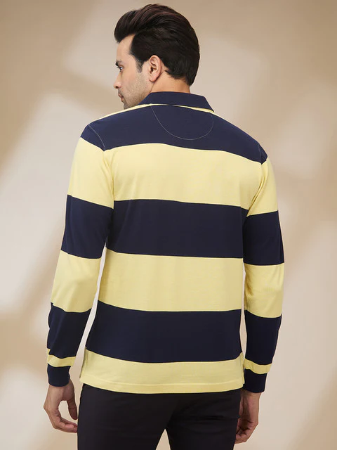 Colorplus Men Yellow Stripe Regular Fit Cotton T-Shirt - Image 4