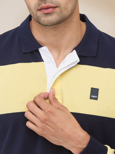 Colorplus Men Yellow Stripe Regular Fit Cotton T-Shirt - Image 5
