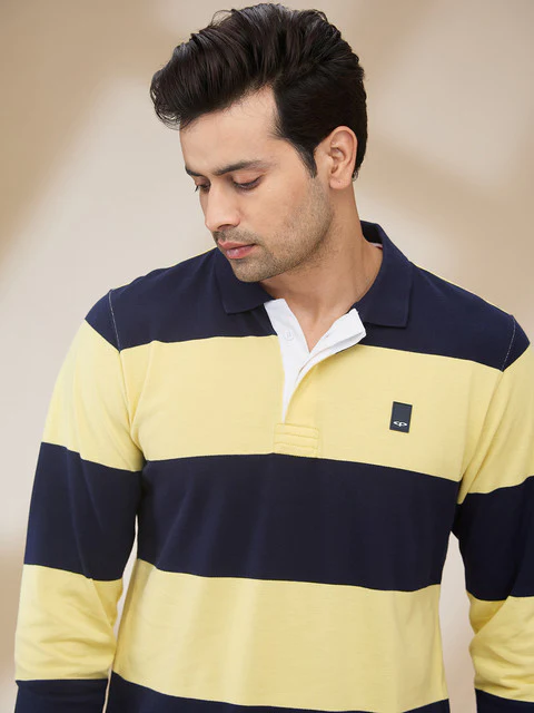 Colorplus Men Yellow Stripe Regular Fit Cotton T-Shirt - Image 6