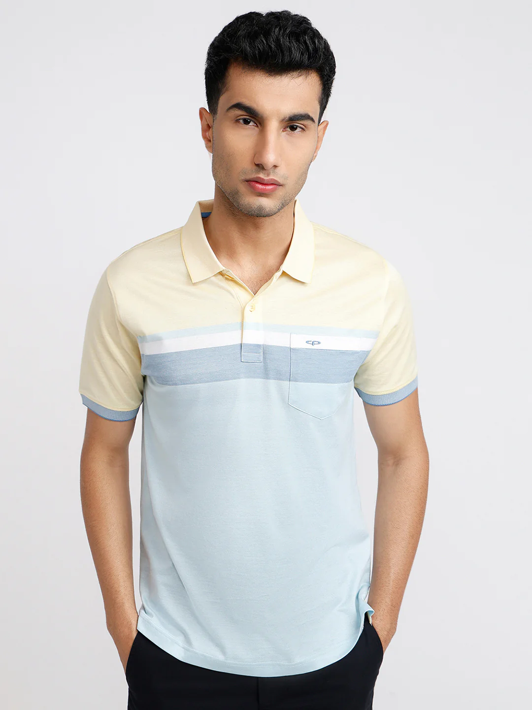ColorPlus Men Yellow Stripe Regular Fit Cotton T-Shirt