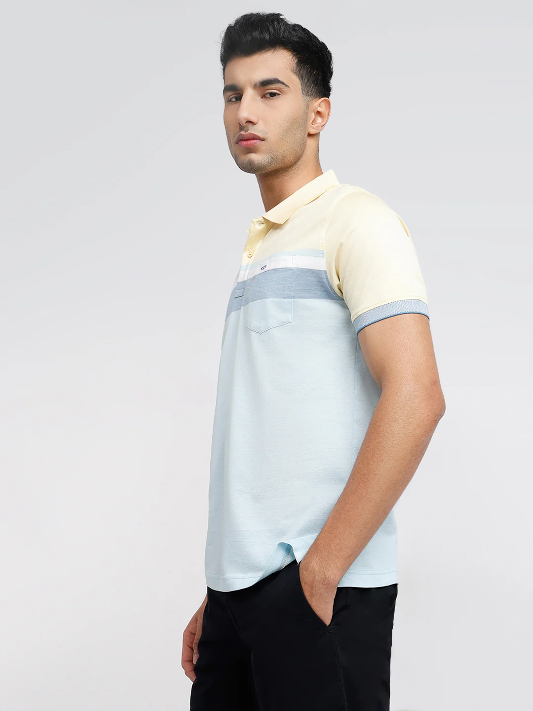 ColorPlus Men Yellow Stripe Regular Fit Cotton T-Shirt - Image 3