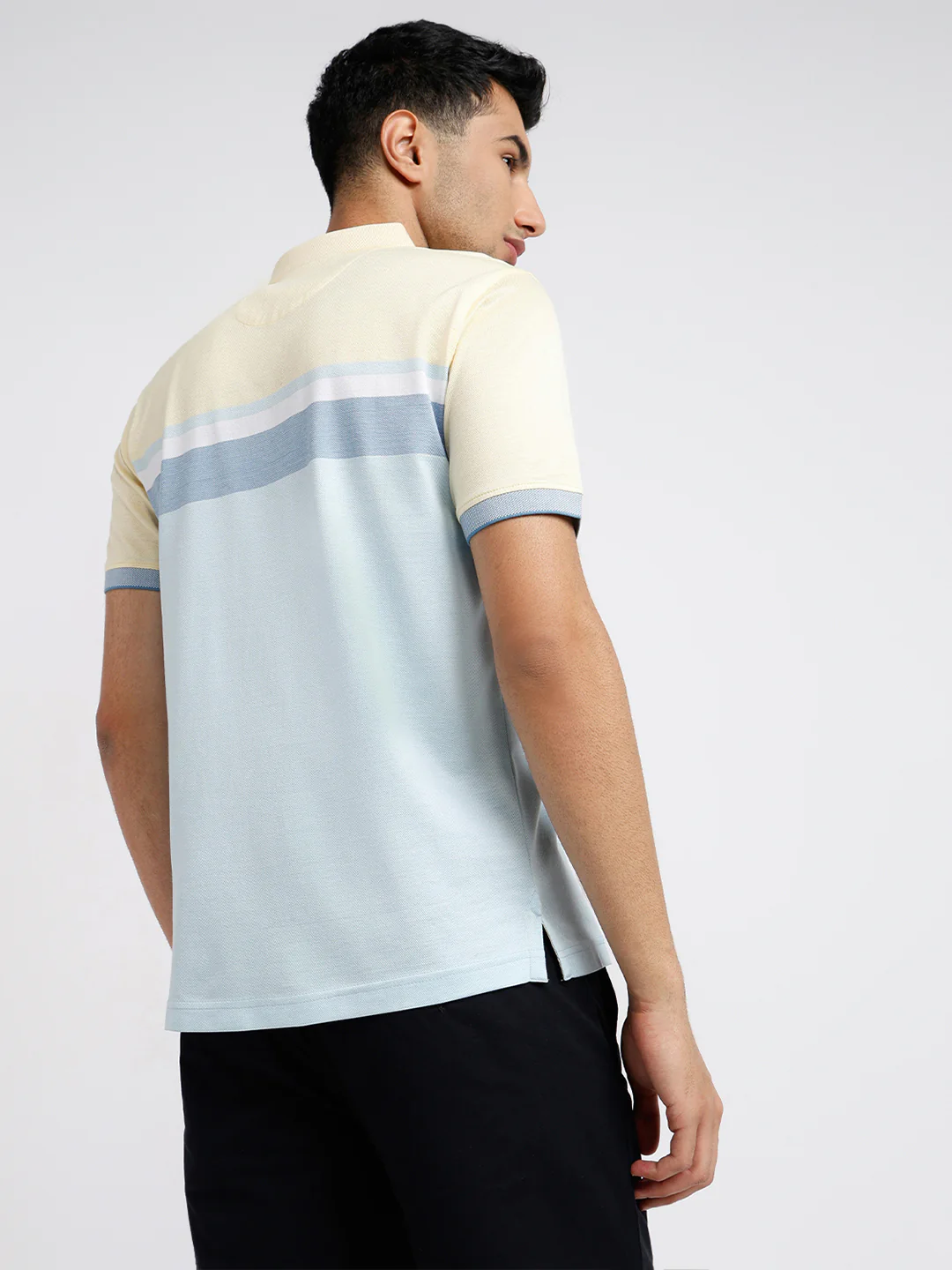 ColorPlus Men Yellow Stripe Regular Fit Cotton T-Shirt - Image 4