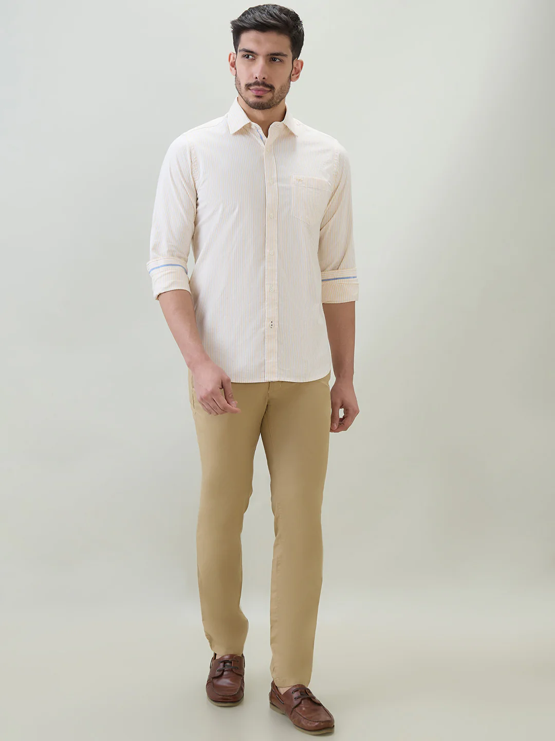 Colorplus Men Yellow Stripe Slim Fit Cotton Blend Casual Shirt - Image 5