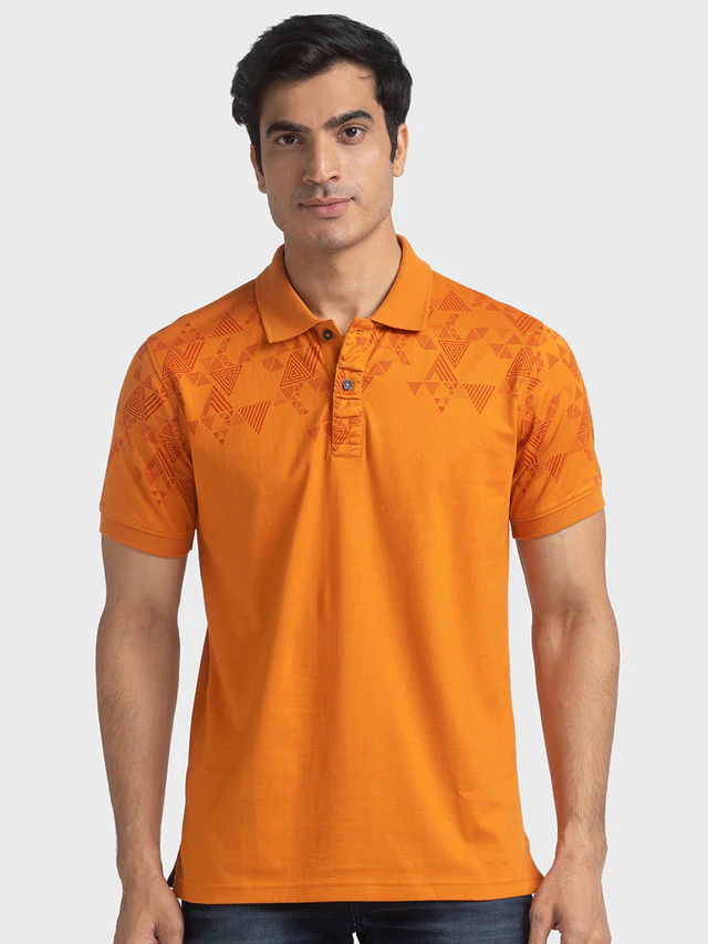 Colorplus Orange Printed Tailored Fit Cotton T-Shirt