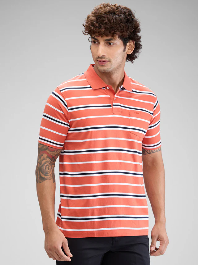 Colorplus Orange Stripe Classic Fit Cotton T-Shirt - Image 2