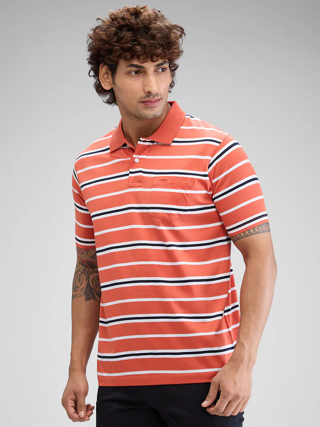 Colorplus Orange Stripe Classic Fit Cotton T-Shirt - Image 3