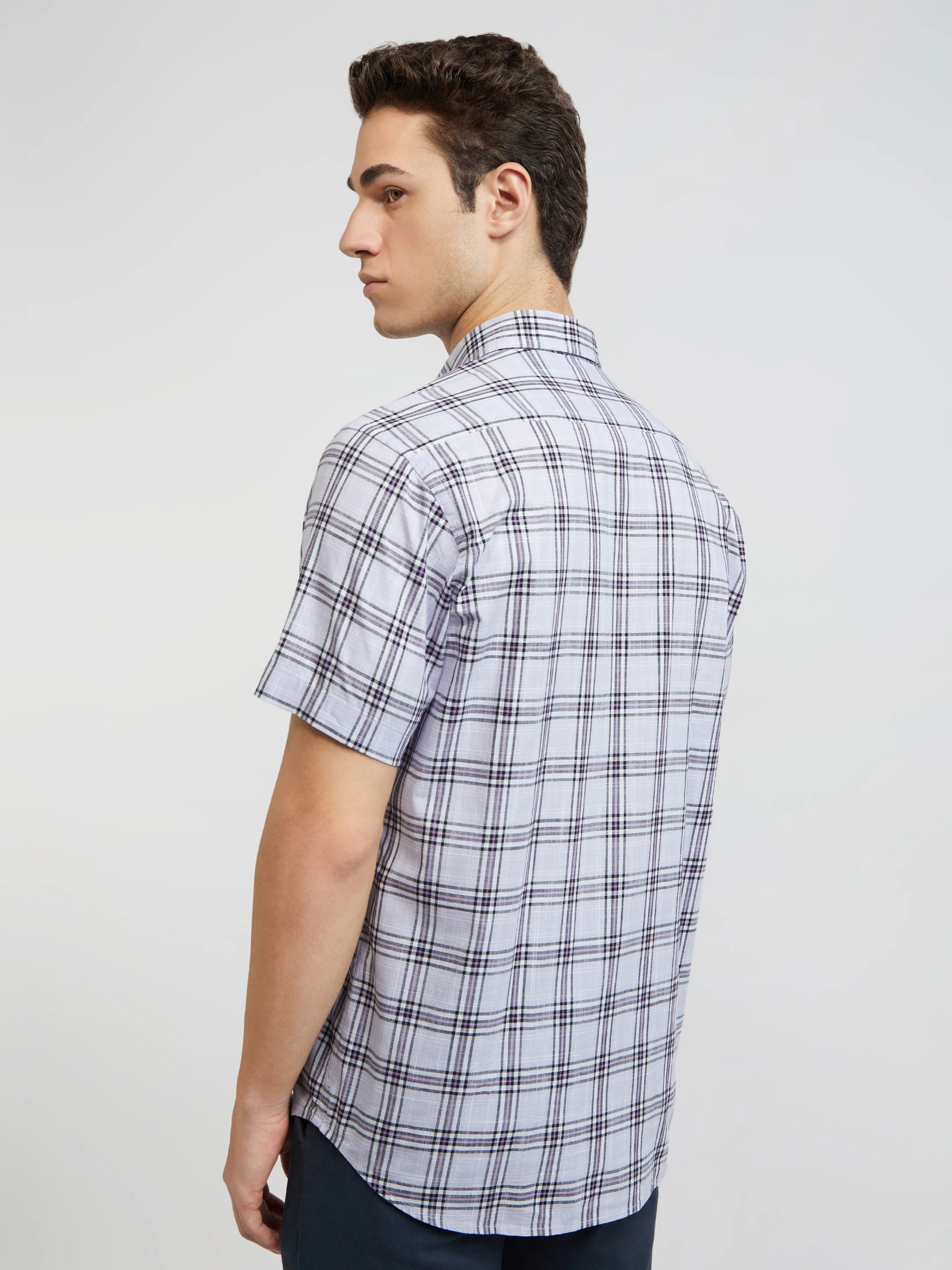 Colorplus Purple Checks Regular Fit Cotton Casual Shirt - Image 5