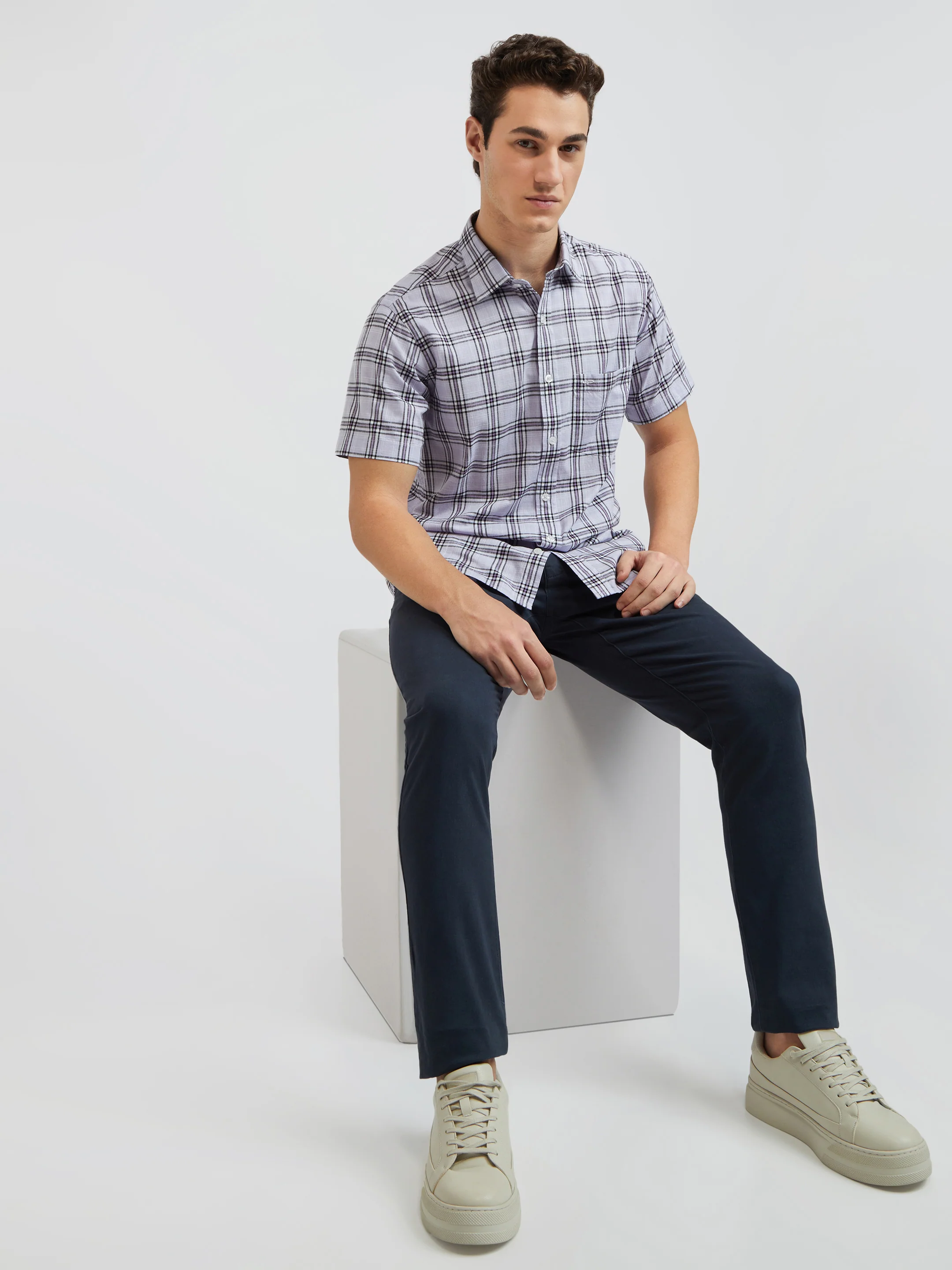 Colorplus Purple Checks Regular Fit Cotton Casual Shirt - Image 6
