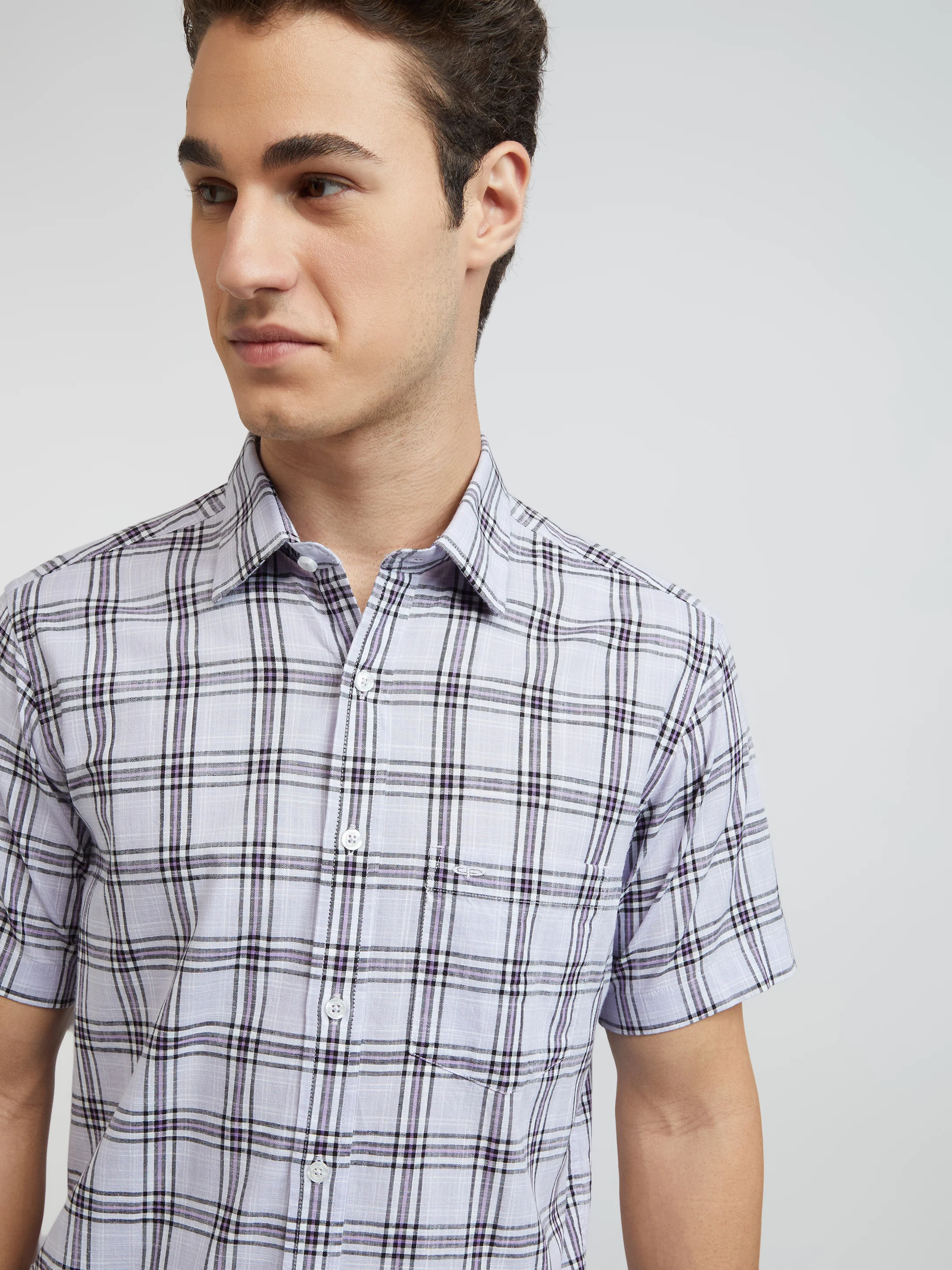 Colorplus Purple Checks Regular Fit Cotton Casual Shirt - Image 7