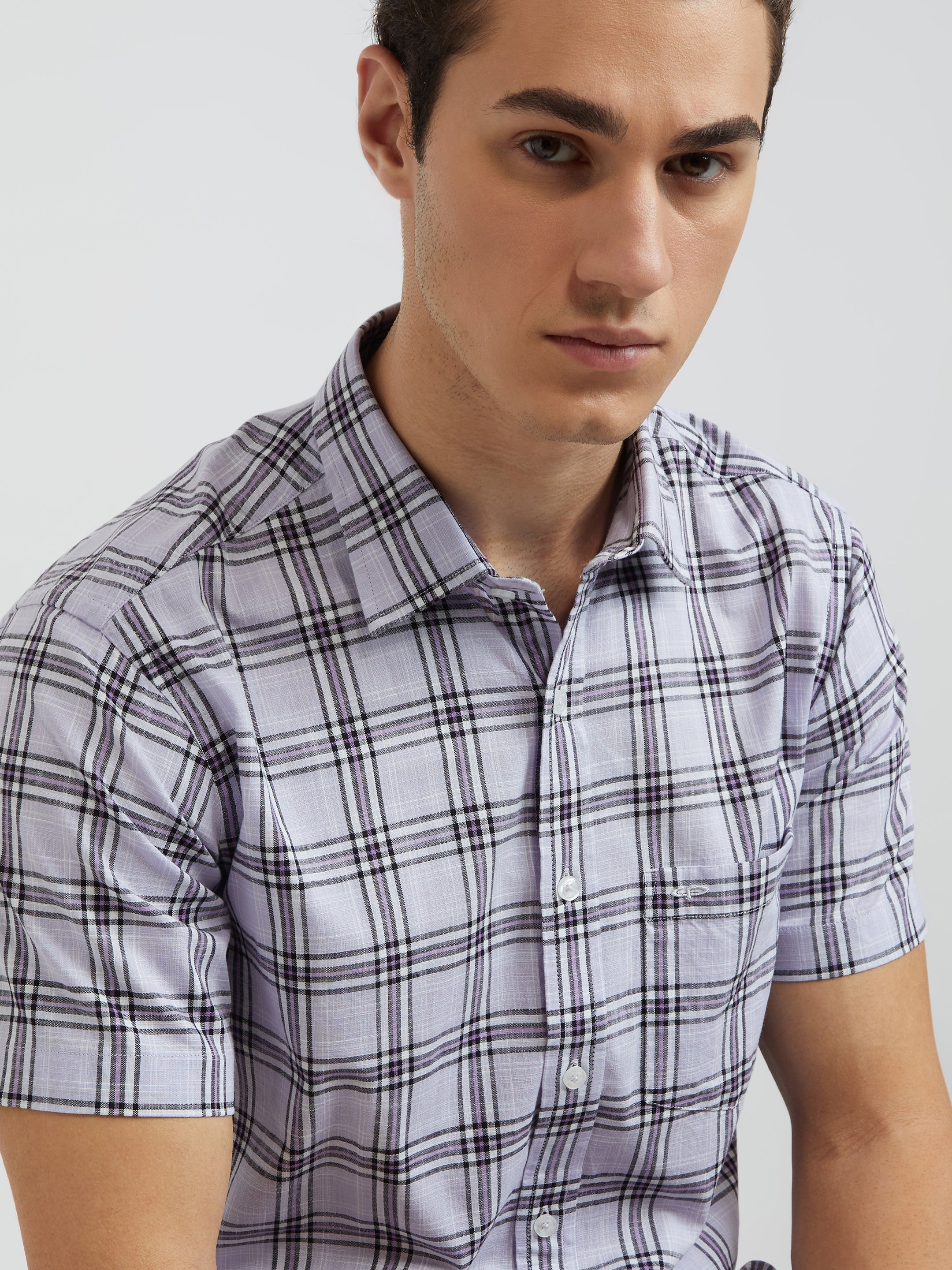 Colorplus Purple Checks Regular Fit Cotton Casual Shirt - Image 8