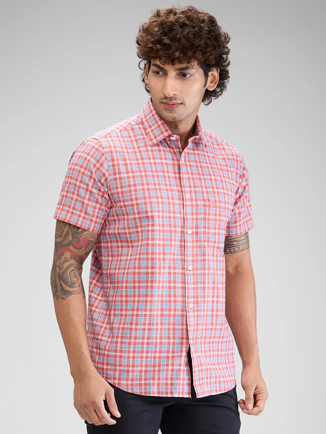 Colorplus Men Red Regular Fit Checks Casual Shirt - Image 3