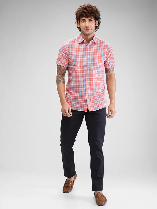 Colorplus Men Red Regular Fit Checks Casual Shirt - Image 5