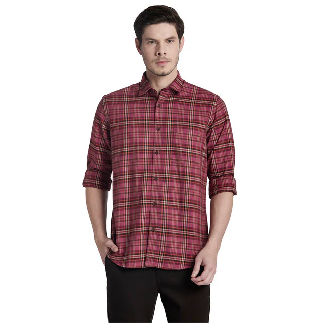 Colorplus Red Checks Tailored Fit Cotton Casual Shirt