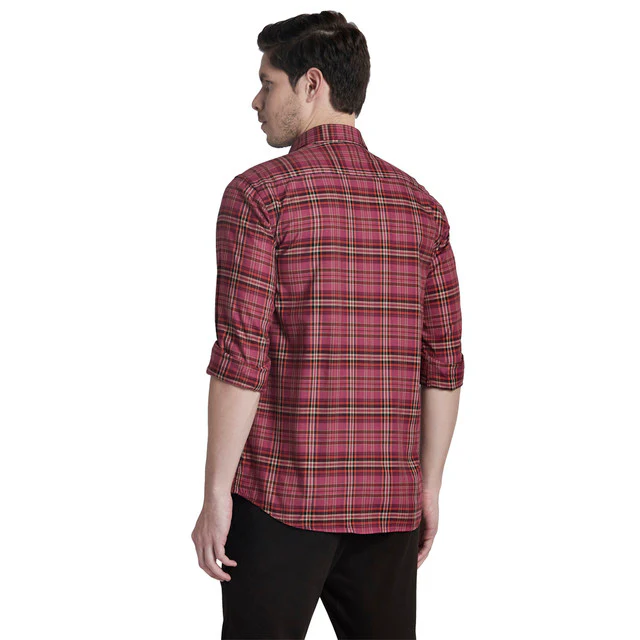 Colorplus Red Checks Tailored Fit Cotton Casual Shirt - Image 4