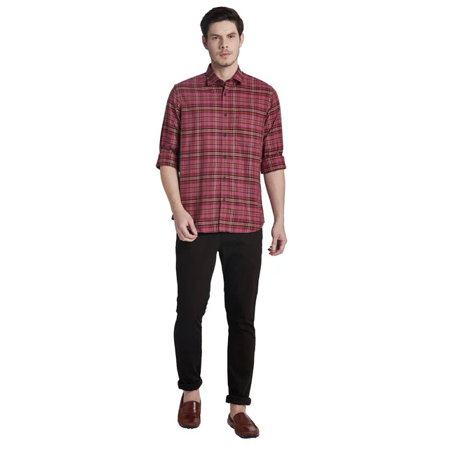 Colorplus Red Checks Tailored Fit Cotton Casual Shirt - Image 5